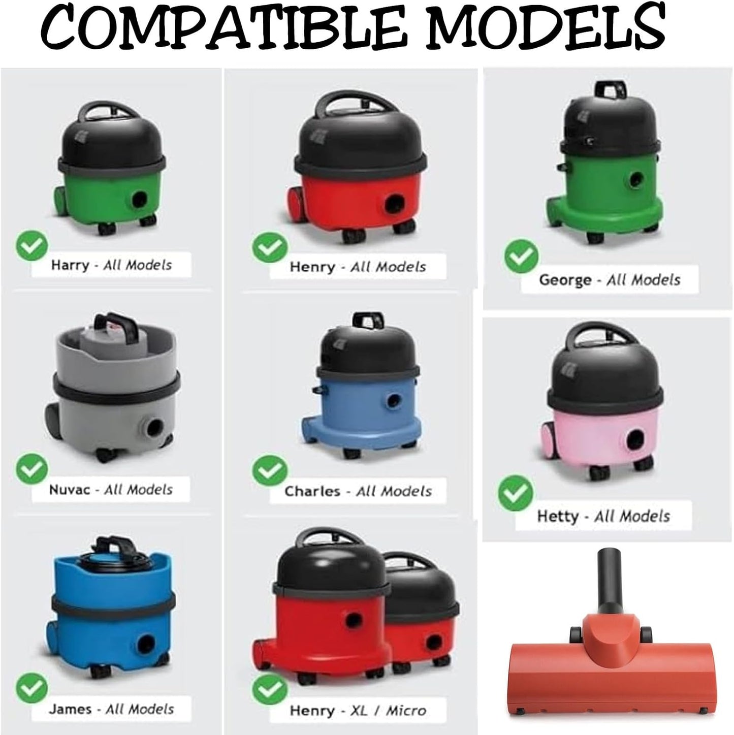 IBBAH Henry Hoover Turbo Brush Head Red - Compatible with Henry, Hetty, James