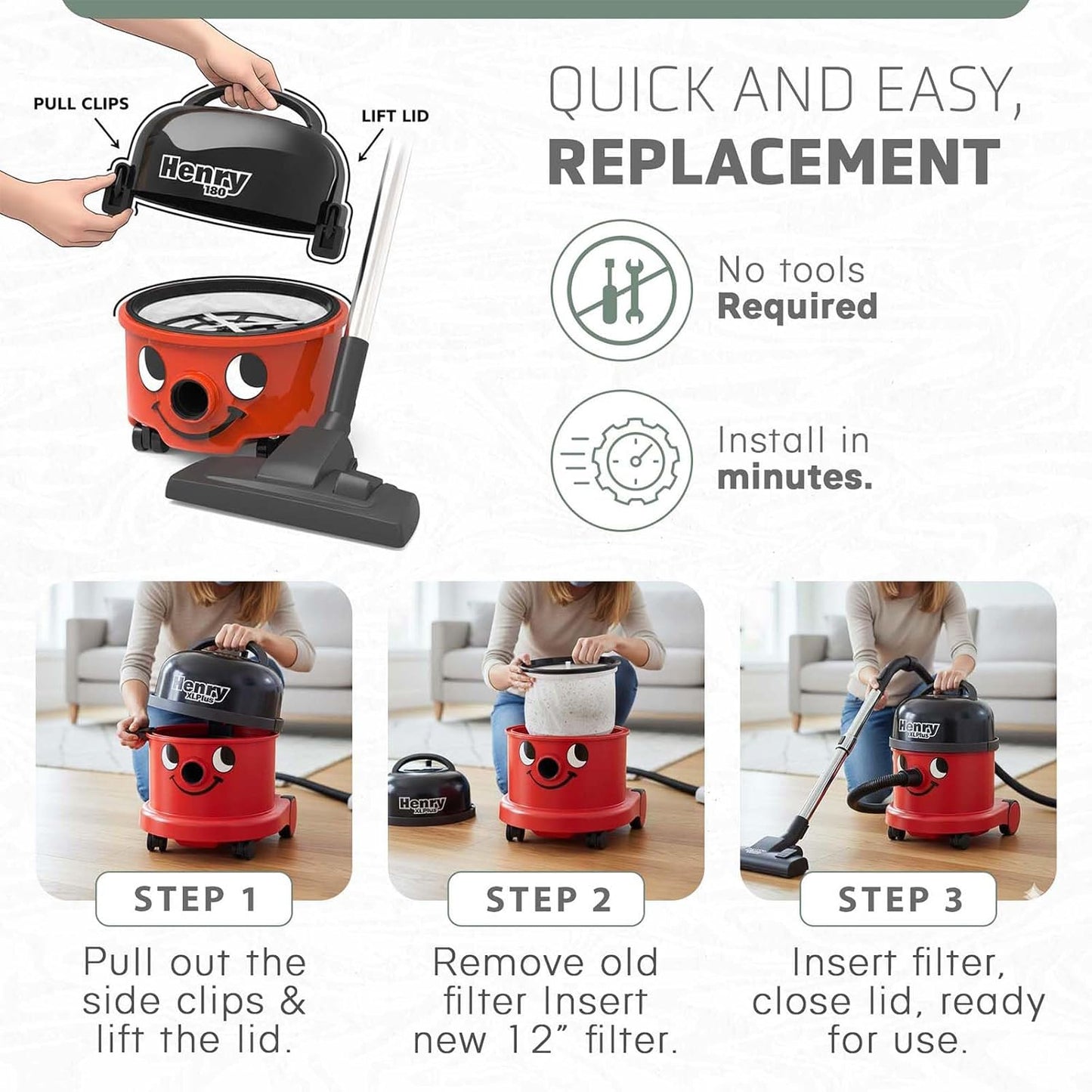 IBBAH Henry Hoover Filter 11 Inch Tritex Numatic Henry HVR160 HVT160 HET160