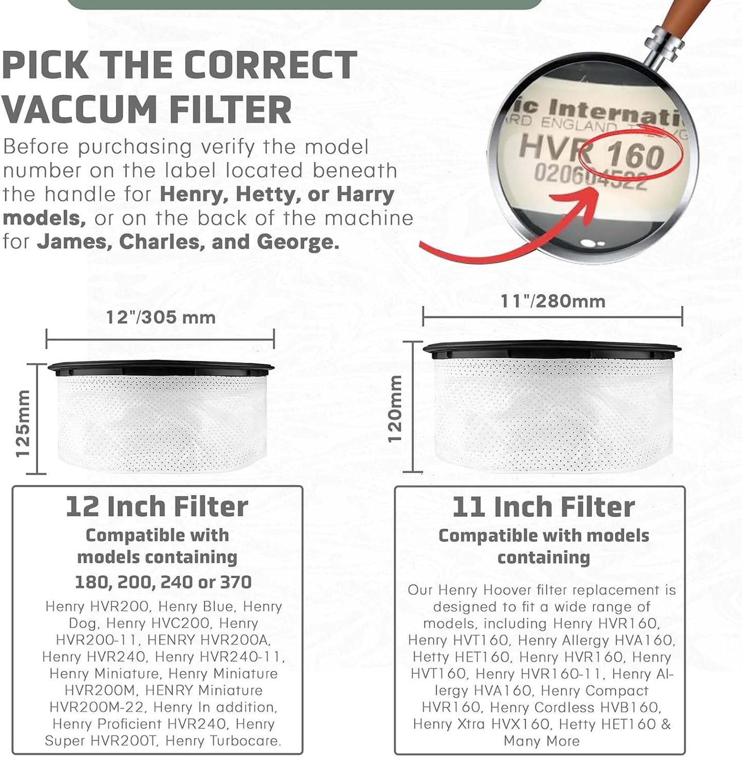 IBBAH Henry Hoover Filter 11 Inch Tritex Numatic Henry HVR160 HVT160 HET160
